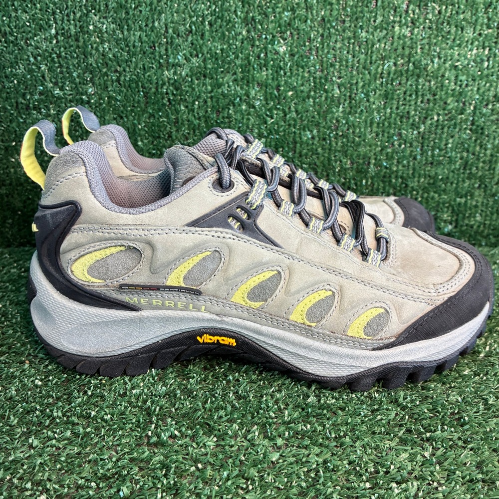Merrell Radius Vibram Sole Hiking Gorp Trail Walking Shoe Grey Yellow Womens 6.5